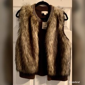 Michael Kors gold chain fur vest